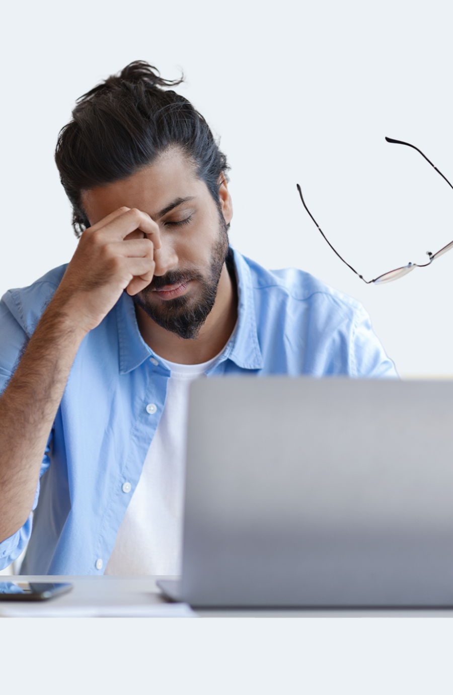 Post Finasteride Syndrome | Victory Men's Health | man at laptop looking distressed